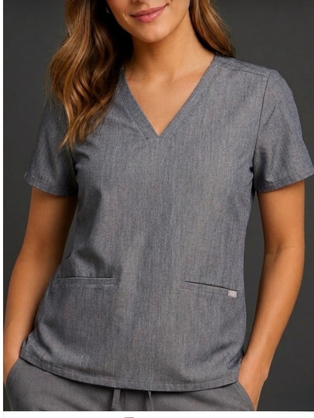 Figs Gray Casma Scrub Top Womens 3-Pocket V-Neck Scrubs Shirt Nurse Hospital M